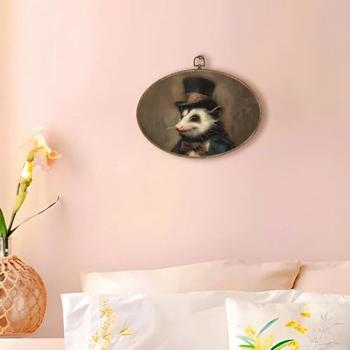 Hxlac Vintage Opossum Oval Wall Art Framed, Dark Moody Opossum Oval Wall Decor, Rustic Farm Animal Hanging Canvas Prints Wall Sculptures for Home Living Room Bedroom Decor, 11.5x8.5 Inch - color: opossum oval
