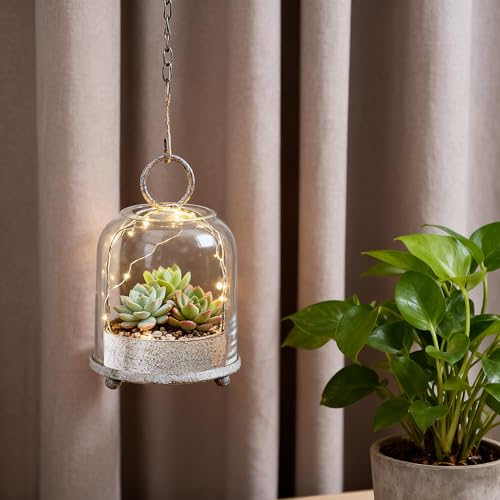 5"x7.5" Versatile Modern Metal Hurricane Lantern with Handmade Sturdy Glass Dome in Vintage White for 3" Pillar Candle & Plants, Industrial, Farmhouse, Shabby Chic - color: White Shabby, size: 5"x7.5"