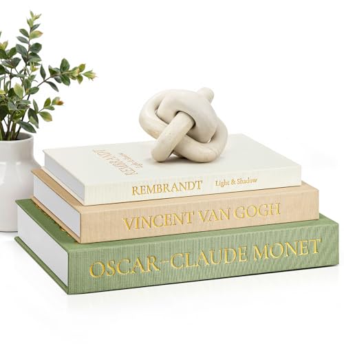 JARLINK Aesthetic Decorative Books, Set of 3 Linen Faux Books for Coffee Table, Bookshelf or Mantle Decor, Stylish Book Storage Boxes for Home Decor, Photo Organization, and Keepsake Storage,Sage - color: Sage-Beige-Apricot