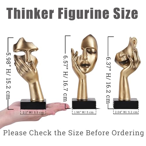 3 Pcs Thinker Small Statue Set - Black Gold Home Decor Abstract Art Figurines for Shelves, Living Room Coffee Table, Office Desktop (3 Pcs Gold, 6") - color: 3 Pcs Gold, size: 6"