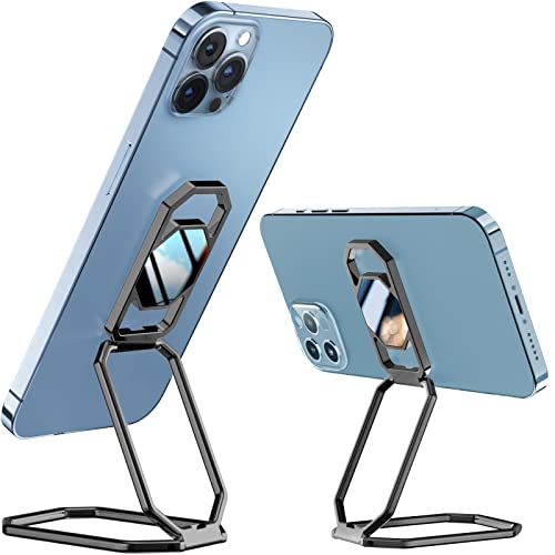 A-LuGei 𝗙𝗼𝗹𝗱𝗮𝗯𝗹𝗲 & 𝗔𝗱𝗷𝘂𝘀𝘁𝗮𝗯𝗹𝗲 Phone Kickstand Ring Holder, Magnetic Cell Phone Grips, Phone Stand for Desk, Adhesive Phone Holder for Hand, 360° Rotation Ring for Back of iPhone Case - color: Hallow Black