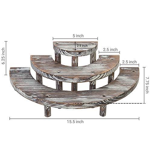 MyGift 3 Tier Rustic Dessert Stand, Torched Wood Semicircle Cupcake Display Risers - color: Torched Brown
