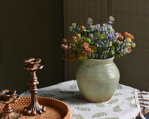 Quoowiit Ceramic Rustic Farmhouse Vase, Green Distressed Flower Vase for Home Decor, Boho Decorative Vases for Centerpiece Table Decorations, Vases for Living Room Kitchen Entryway Mantle Shelf Decor - color: Green