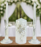 Unity Candle Set - Wedding Ceremony & Reception – 6” Pillar & Two 10” Taper Candles – Long Burning Unity Candles for Marriage Ritual – Handmade in USA – Royal White