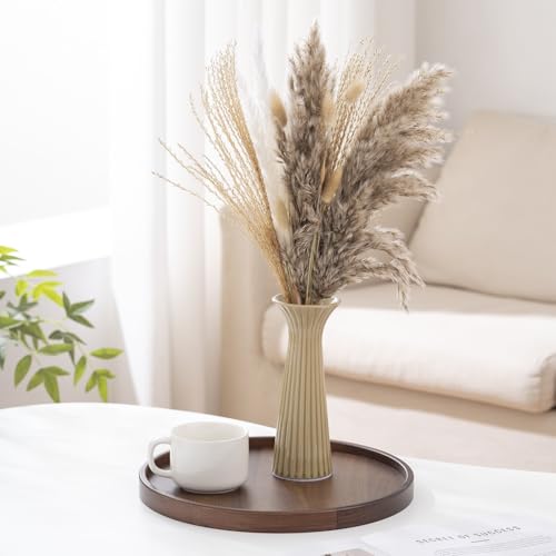 7.68” Vintage Yellow Ribbed Ceramic Vase, Small Rustic Farmhouse Vase for Pampas Grass, Centerpiece, Coffee Table, Kitchen, Office & Home Decor - color: Rustic Yellow