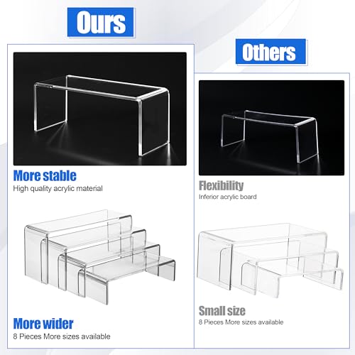 2 Set Large Acrylic Display Risers,8 Pcs Clear Perfume Stand Organizer,Desktop Display Shelves Collect Pop Figures Toys Cupcake Dessert for Decor,Food Display Shelves for Party
