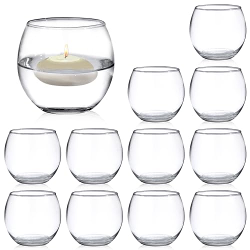 PINIWON Set of 12 Clear Glass Tealight Candle Holder, 2.6'' H x 3.1'' W, Round Votive Candle Holders Bulk, Small Bowl Candle Holder for Wedding Table Centerpiece Home Decor - size: Medium