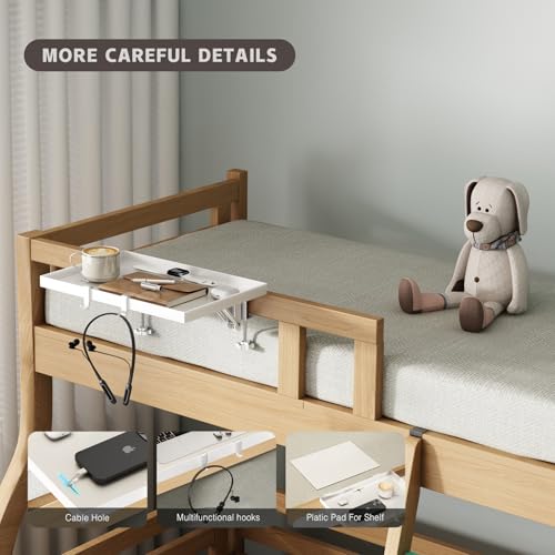 Magheo Bedside Shelf Foldable, Metal Clip-On Bunk Bed Table Shelf for Top Bunk Heavy Duty Bed Side Table Tray for College Dorm Room Essentials, Loft Nightstand Organizer Tray with 1 Cord Hole(White) - color: White, size: 12.6" x 9.28" x 0.79"