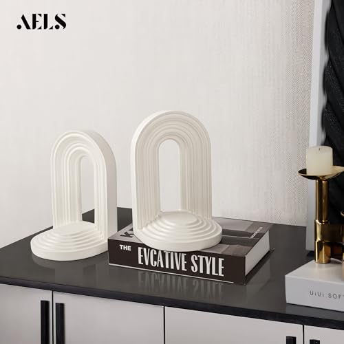 AELS Mordern Bookends, Mid Century Arch Heavy Duty Book Ends, Unique Decorative Bookend Supports for Shelves, Office Desktop Book Stand, Stopper for Books/Movies/CD, Cream - color: Cream, size: L - 8.9x7.4x4.9 inch