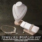 Rainmae 4 Pcs Jewelry Display Set, Necklace Display Stand and T Bar Bracelet Holder, Wooden Necklace/Watch/Bracelet Display Rack, Jewelry Bust for Selling for Vendors Home Trade Organizer (Medium)