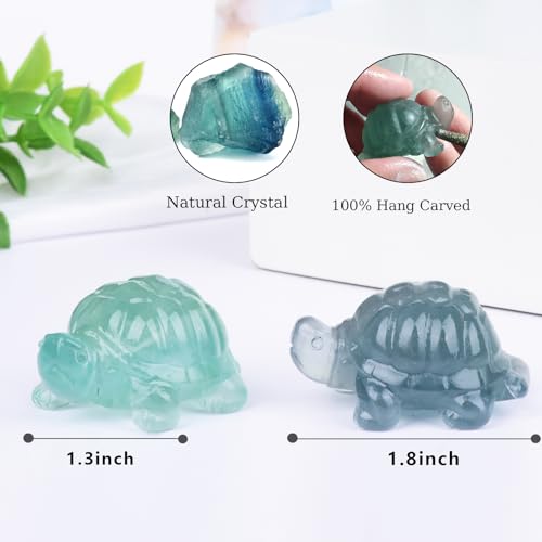 1.8 Inch Fluorite Turtle Crystal Figurines,Hand-Carved Healing Crystals lucky Turtle divination Decor,Stone Turtle Statues Energy Gemstones sculptures,Tortoise Memorial Gifts for Men and Women - color: Fluorite