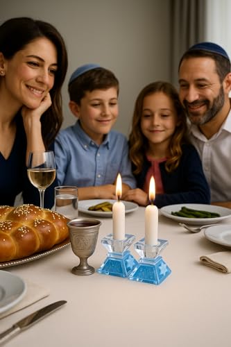 Tamara Baskin Art Glass – Handmade Crystal Shabbat Candle Holders Set - Sparkling Sky Blue - color: Sparkling Sky Blue