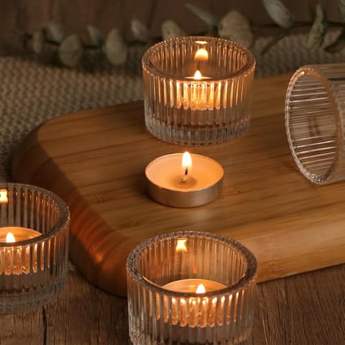 HAVITI 24 Pack Clear Tealight Candle Holders, Glass Votive Candle Holders for Fall Wedding Table Centerpiece, Home Decor and Party Supplies - color: Clear, size: 1.3" x 2"