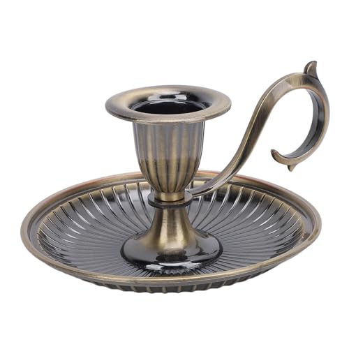 Vintage Candle Holder, Zinc Alloy Taper Candle Stick Stand with Large Curved Handle and Flat Base, for Dinner Table Home Decoration Wedding Party Holiday (Antique Brass) - color: Antique Brass