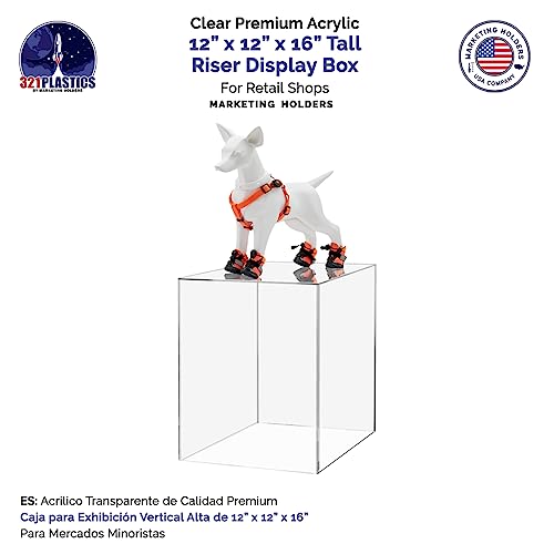 12 Inch Wide x 16 Inch High Clear Acrylic Display Box with One Open Side No Lid Versatile Tall Plexiglass Retail Product Riser Storage Bin or Wedding Floral Centerpiece Pedestal by Marketing Holders - color: Clear, size: 12"w x 12"d x 16"h