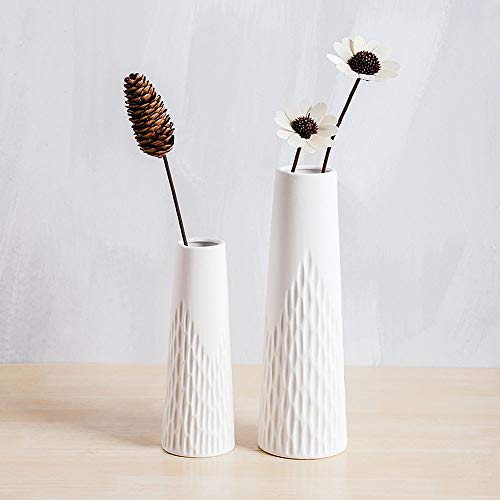 VanEnjoy 10 inch Desktop Minimalist White Ceramic Vases Home Office Decoration, Unique Speckle Finish Bud Vase for Flowers