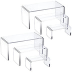 HIIMIEI Acrylic Risers for Display Clear 3-Tier Risers Stands Showcase for Amiibo Funko Pop Figures, Dessert, Jewelry-8.4"x 6.3"x 4.3" (2 Sets) - size: 8.4"x6.3"x4.3"