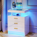 Lvifur LED Nightstand with Wireless Charging Station, Auto Sensor 3 Color Dimmable Night Stand, Modern Bedside Table with 3 Drawers & 3 Open Compartments for Bedroom, White - color: White 3 Drawers-glass Top