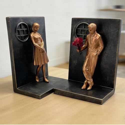 Decorative Bookends, Resin Bronze Vintage Bookends, Cute Unique Heavy Book Stoppers for Shelves Desk, Antique Art Book Holders for Home Office Bookshelf Decor (Copper)