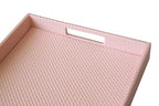 HofferRuffer Rectangle Serving Tray with Hole Handles for Coffee Table, Breakfast, Tea, Food, Butler - Countertop, Kitchen, Vanity Serve Tray, 16.2 x 12.2 x 2 inches, Faux Leather (Pink) - color: Pink, size: 16.2" x 12.2" x 2"