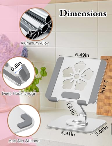 Rotating Tablet Stand for Desk-Aluminum Office Desk Accessories for Women Moms iPad Gifts Home Office Portable Monitor Stand for iPad, Compatible with iPad Pro, Air, Mini, Kindle 4–12.9",Silver - color: Silver