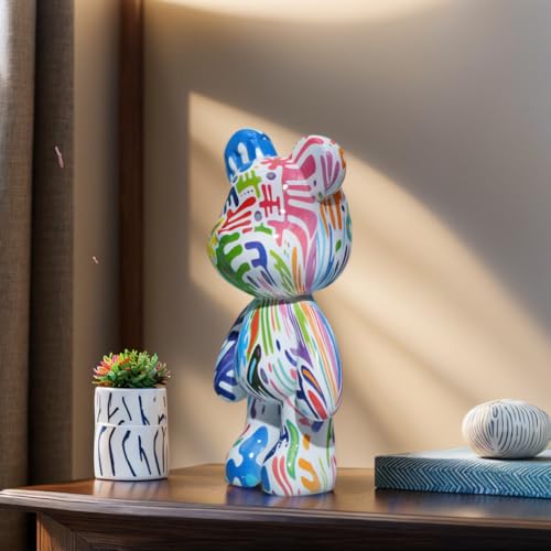 Bear Statue Resin Graffiti Animal Sculpture for Home, Office Decor, Abstract Design for Birthday, Anniversary and Gift Present (Splash Art) - color: Splash Art