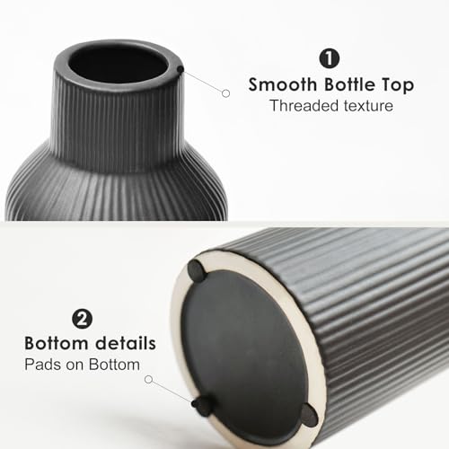 Bohemian Black Ceramic Vase - for Pampas Grass, Mantel, Bookshelf, Entryway and Living Room Decor (Black, 8in) - color: Black, size: 8in