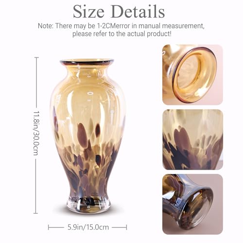 11.8" Tall Amber Gold Glass Vase Beautiful Hand Blown Glass Vase Modern Art Home Decor, Wide Mouth Colorful Vases for Mantle Dining Table Centerpiece, Entryway Living Room Wedding Decoration - color: Gold