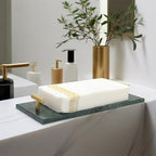 Napkin Holder - Guest Towel Holder for Bathroom - Green Marble Paper Towel Holder - Hand Towel Tray with Gold T-Handle(11.8x4.7x1.7 Inchs) - color: Green