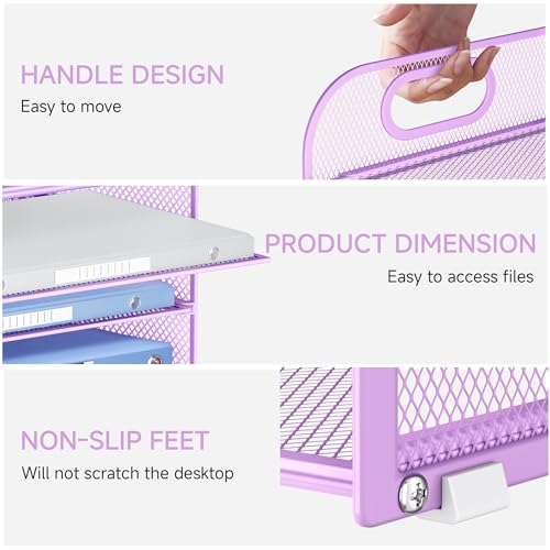 Lavatino 4-Tier Paper Organizer Trays - Purple Mesh File Folder Sorter with Handles, Desk Letter Holder Organizer for Office, Home, School Supplies Storage & Organization - color: 4 Tier - Purple