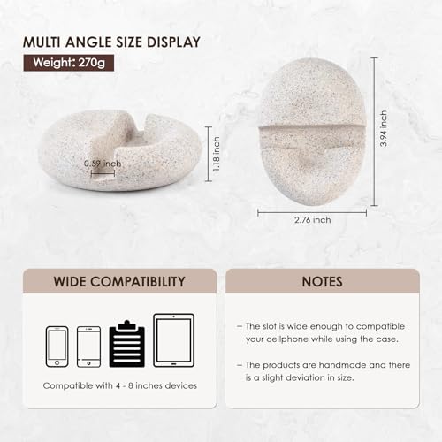 Artificial Stone Cell Phone Stand for Desk Handcraft Pebble Shape Minimalist Decor for Desk Kitchen Counter Office Easy of Use Sturdy and Stable(Light Brown Granite Rock Style) - style: light brown granite