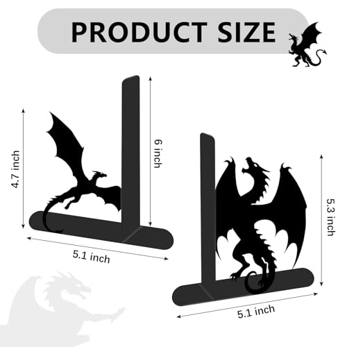 4 Pcs Dragon Metal Bookends - Heavy Duty Book Ends for Shelves, Fantasy Gothic Decor for Home Office Desk Bookshelf, for Dragon Lovers, Fantasy Readers - color: Dragon
