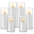 Homjoy 12 PCS White Pillar Candles with Glass Candle Holders Clear Hurricane Candle Holders Glass Cylinder Vases for Centerpieces Wedding Party, Event, Home Office (6 Candles+6 Candle Hoders) - style: 12 PCS White