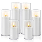 Homjoy 12 PCS White Pillar Candles with Glass Candle Holders Clear Hurricane Candle Holders Glass Cylinder Vases for Centerpieces Wedding Party, Event, Home Office (6 Candles+6 Candle Hoders) - style: 12 PCS White