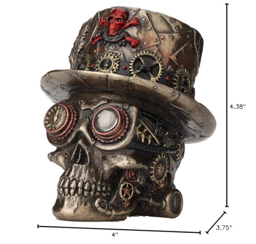 Veronese Design 4.5 Inch Steampunk Cross Bones Top Hat Motor Skull Antique Bronze Finish Sculpture Table Top Figurine