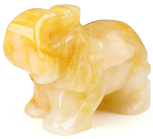 QINJIEJIE Yellow Jade Crystals Elephant Decor Cute Desk Stones Figurine Natural Gemstones Luck Decoration Room Office Pocket Hippie Statue Meditation Spiritual Christmas Stocking Stuffers Gift Women - color: Yellow Jade