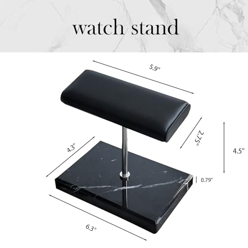 Men's Premium Handcrafted Watch Display Stand,Watch Stand,Watch Organizer,Watch Holder,Bracelet Display Stand,Natural Marble Base with Leather Surface (black) - color: black