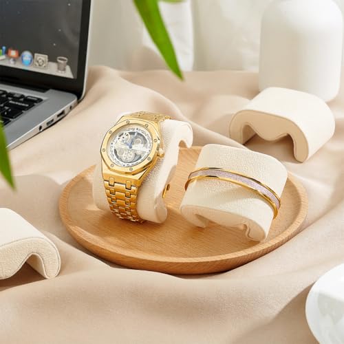 PH PandaHall 4pcs Watch Pillows, 2.8x1.8x1.4 inch Velvet Bracelet Pillows M Shaped Watch Display Pillow Cushion Pad Storage Pillow 8.2 inch for Watch Band Jewelry Display Stand Organizer, Beige - color: Beige