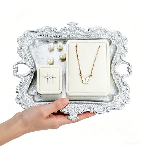 Funly mee 8 x 7 inches Antique Trinket Dish Vintage Jewelry Tray, Ring Holder (Sliver, M) - color: Silver, size: Medium