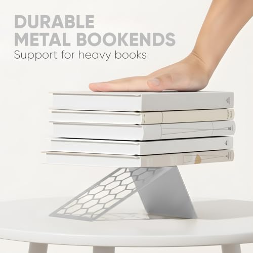 GEOMOD Geometric Honeycomb Gray Metal Bookends Decorative - Tall Sturdy Book Ends for Shelves - Modern Heavy Duty Bookend Stopper - Office or Home Book Shelf Book Holder - 6x3.25x6.25 Inches - 1 Pair - color: Gray, size: 1 Pair, style: Honeycomb