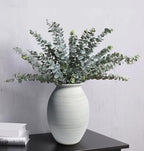 Textured Matte White Rustic Bulbous Ceramic Vase 9 Inch Handmade Pottery, Waterproof for Fresh & Dried Flowers, Farmhouse Neutral Home Decor Centerpiece for Living Room, Kitchen, Mantel, Shelf
