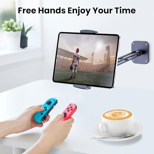 Extended Version Tablet Wall Mount Holder, 15" Aluminium Wall Mount for IPad with 360° Adjustable Rotating Base for iPad Pro Air Mini, Galaxy Tab, All 4.7-13" Phones and Tablets (Long Style) - size: Extra-Long Dual-Arm