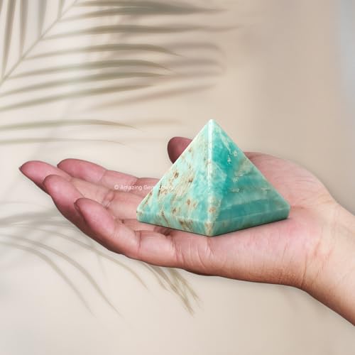 Amazing Gemstone Carribean Calcite Pyramid Crystal Healing Stones - 2" Great Pyramid Figurine of Natural Stone Pyramid for Meditation, Reiki, Chakra Balancing and Crystal Pyramids Grid - color: Carribean Calcite