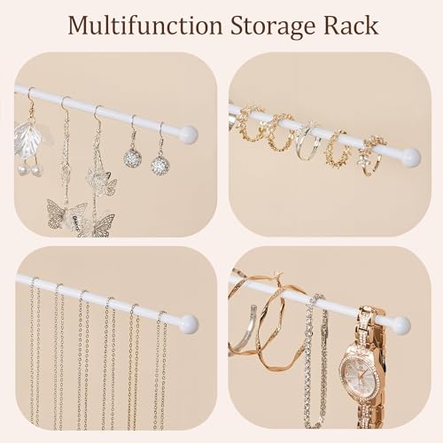 White Jewelry Holder Stand with Ceramic Tray: Small Hanging Necklace Organizer Tree for Earrings, Bracelets, Rings – Jewelry Display Hanger for Women & Girls, White - color: white tray white bar