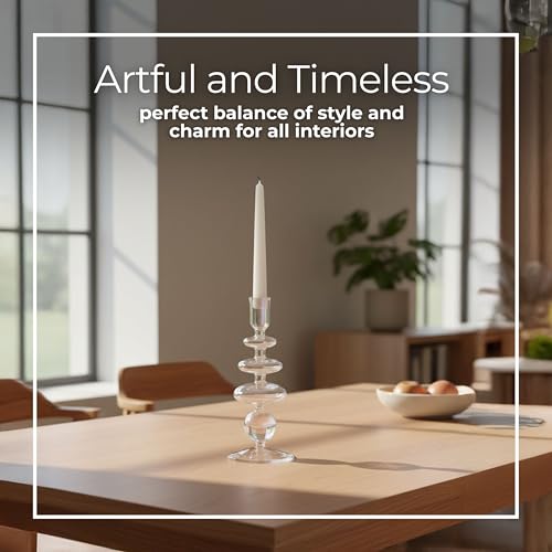 Vintage Glass Candle Holder for Pillar Candles – Taper Candle Holders for Table Decor, or Living Room – Stacked Disc and Sphere Design Candlestick Holders, Boho Home Decor – 11", Clear - color: Clear, size: 11.0" H