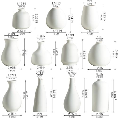 Ceramic Bud Vases, White Mini Vase Set of 11, Small Pottery Vases for Flowers Mini Ceramic Vases for Pampas Grass Vase Bulk for Wedding Table Centerpieces Decoration Boho Home Decor DIY Gift - color: A-white Bud Vases 11pcs