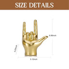 Gold Resin Rock On Hand Gesture Statue - Modern Office Desk Decor & Home Shelf Accents - Rock Culture Music Lovers' Decorative for Living Room, Bookshelf, 6.89"