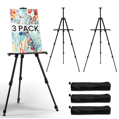 Art Easel for Painting and Display – 3pcs Adjustable Floor 66 Inch Folding Aluminum Easel Stand for Sign - Table Top Canvas Stand - Portable Drawing Paint Heavy Duty for Artist Adults Holder or Teen - style: 66B 3-Pack