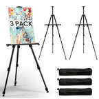 Art Easel for Painting and Display – 3pcs Adjustable Floor 66 Inch Folding Aluminum Easel Stand for Sign - Table Top Canvas Stand - Portable Drawing Paint Heavy Duty for Artist Adults Holder or Teen - style: 66B 3-Pack