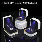 Luxury Ring Box, Square Velvet Wedding Ring Case Jewelry Gift Box with LED Light for Proposal Engagement Wedding, White - color: White, size: Ring Box